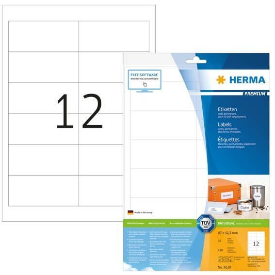 HERMA 8628 Etiketten Premium A4 97x423 mm weiß Papier matt 120 Stück