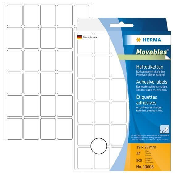 HERMA 10608 Vielzwecketiketten 19x27 mm weiß Movables/ablösbar Papier matt 960 Stück