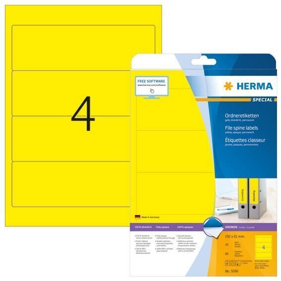 HERMA 5096 Ordneretiketten A4 192x61 mm gelb Papier matt blickdicht 80 Stück