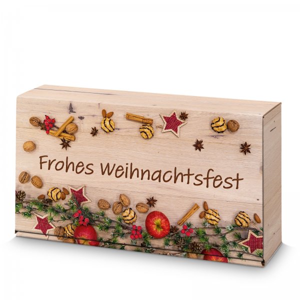 Präsentkarton für 2 Flaschen 360x180x90 mm Holzoptik Schokobraun Braun