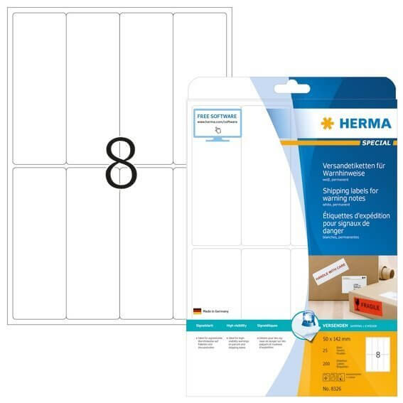 HERMA 8326 Versandetikett/Warnhinweis A4 50x142 mm weiß Papier matt 200 Stück