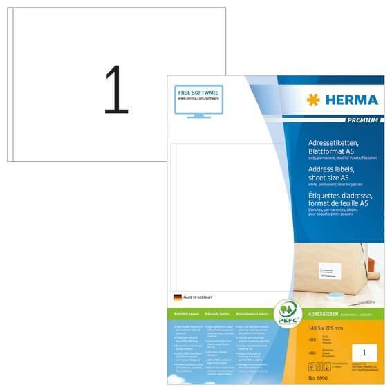 HERMA 8690 Adressetiketten Premium A5 1485x205 mm weiß Papier matt 400 Stück